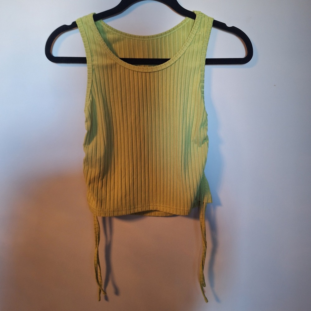 SHEIN Lime Green Ribbed Ruched Side Drawstring Crop Tank Top Size Medium
